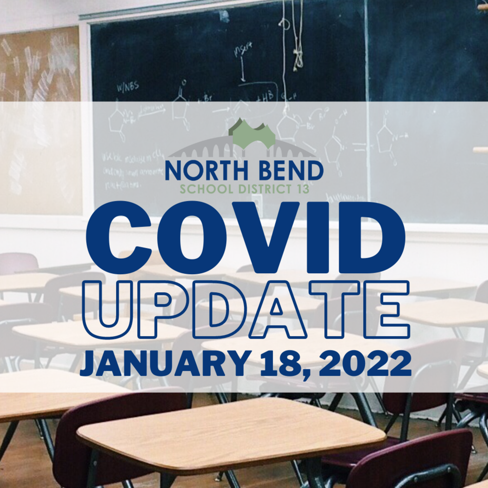 "COVID UPDATE JANUARY 18, 2022" with photo of an empty classroom in background