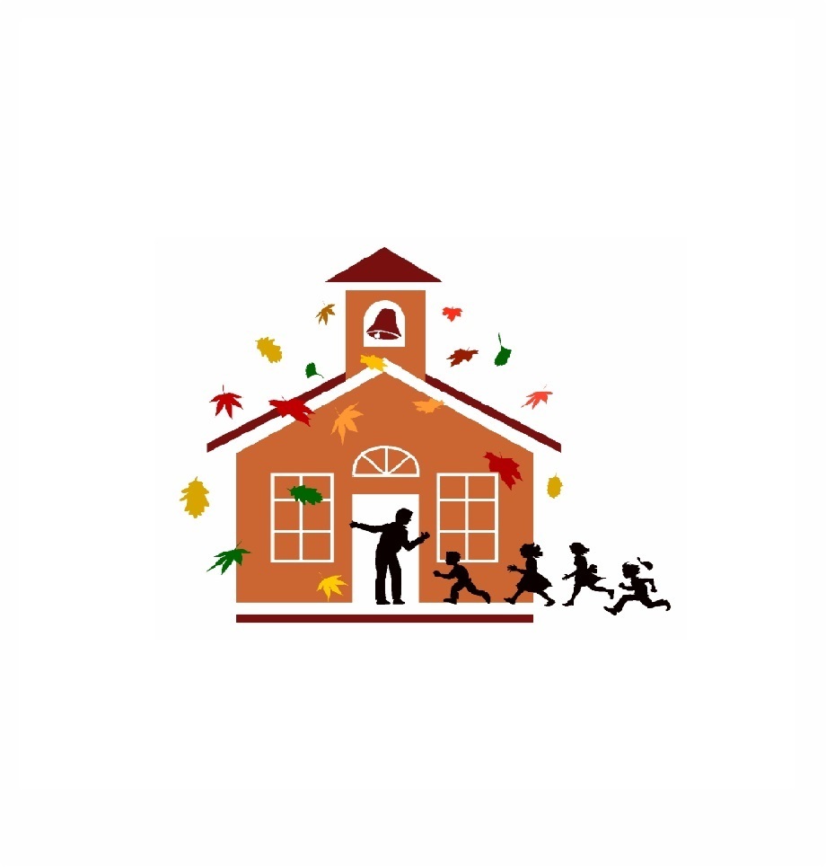 Image of school building with children walking to the door.