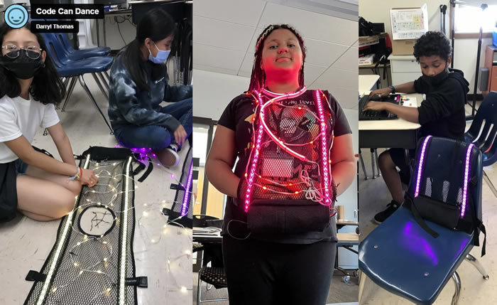 Picture of students programing and displaying lights.