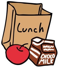 clipart brown bag lunch with chocolate milk carton and an apple