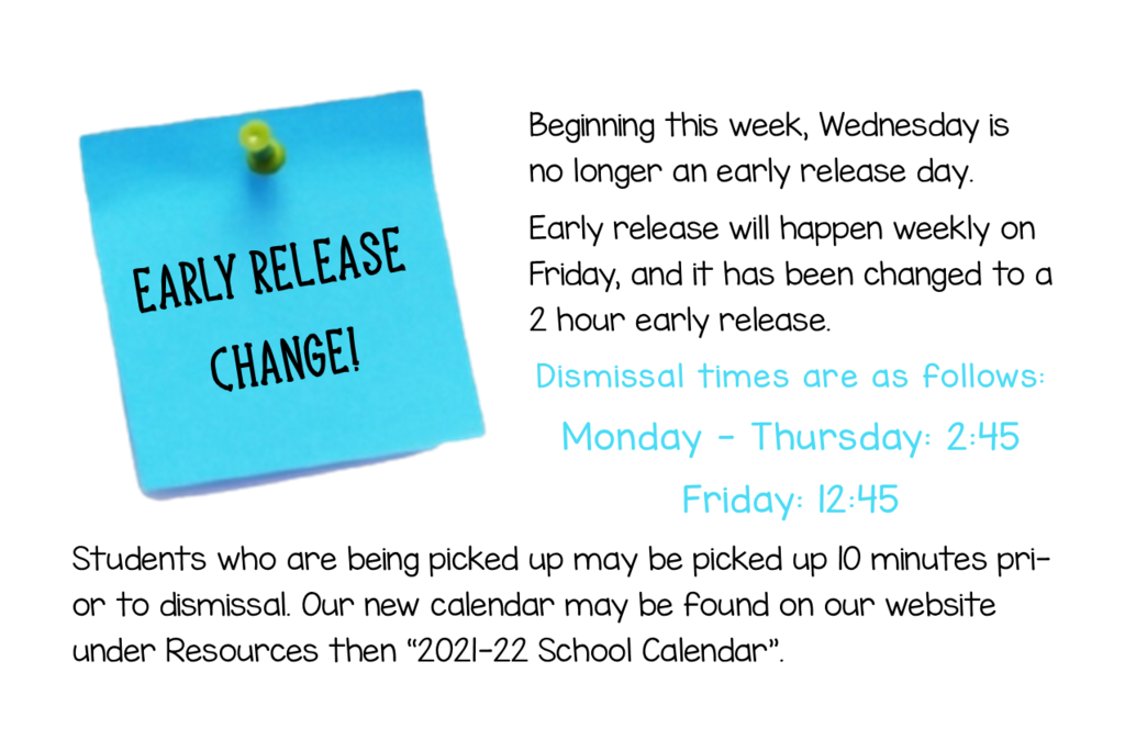 post it clipart with details of early release change. Click here for the PDF: https://5il.co/13r2b