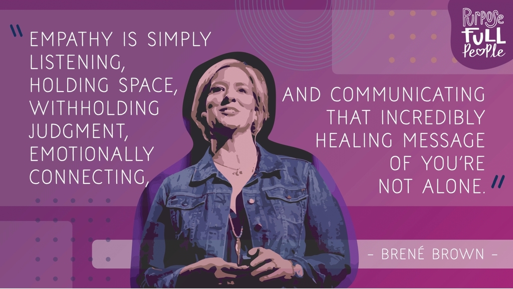 Character strong trait, empathy quote from Brene' Brown. "Empathy is simply listening, holding space, withholding judgement, emotionally connecting, and communicating that incredible healing message of you're not alone."