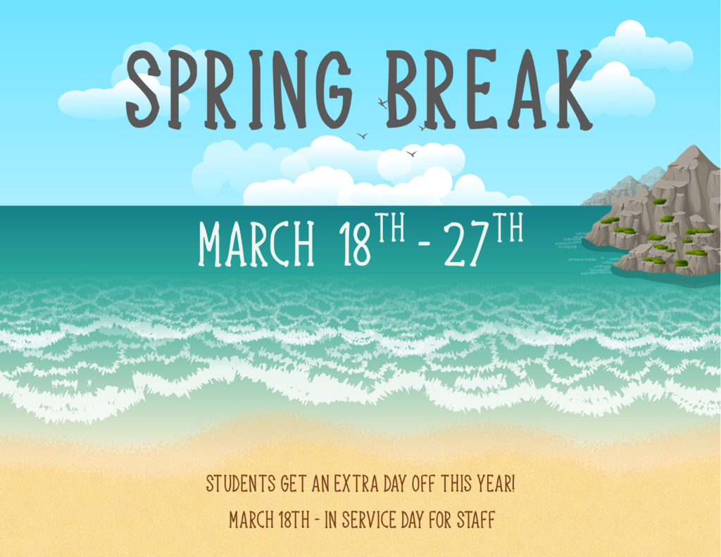 Spring break march 18th-27th, infographic with coastline background