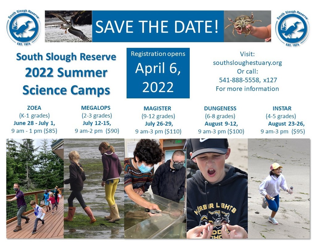 south slough summer science camps infographic. More information available at: https://www.oregon.gov/dsl/SS/Pages/Camp.aspx