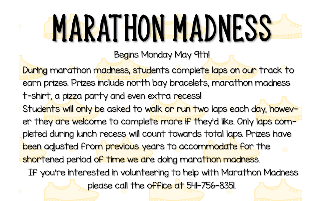 Marathon madness information, yellow sneakers tiled on the background