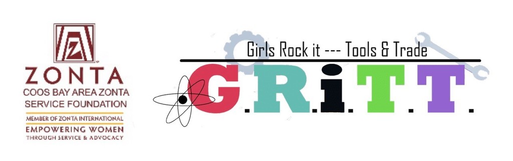 Zonta club logo and Girls Rock It Tools & Trade GRiTT word art with tools in the background
