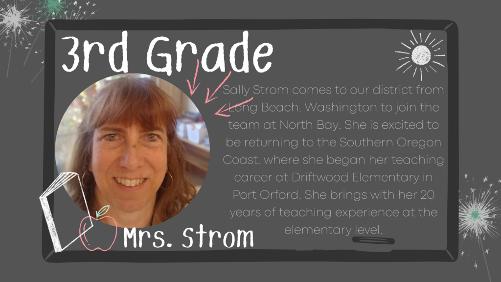 Chalk art apple, books, sun meet our new third grade teacher Mrs. Strom